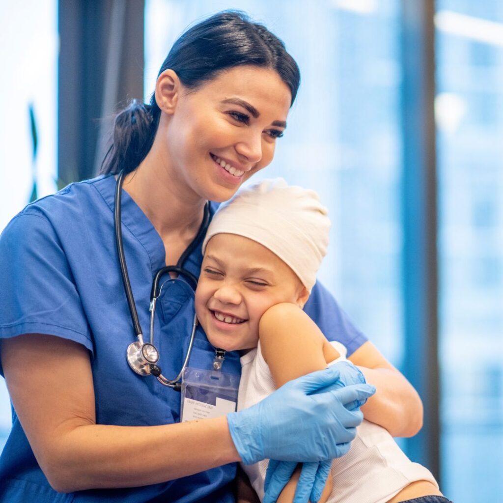 nurse hugging child