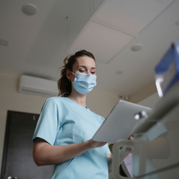 Nurse looking at documents