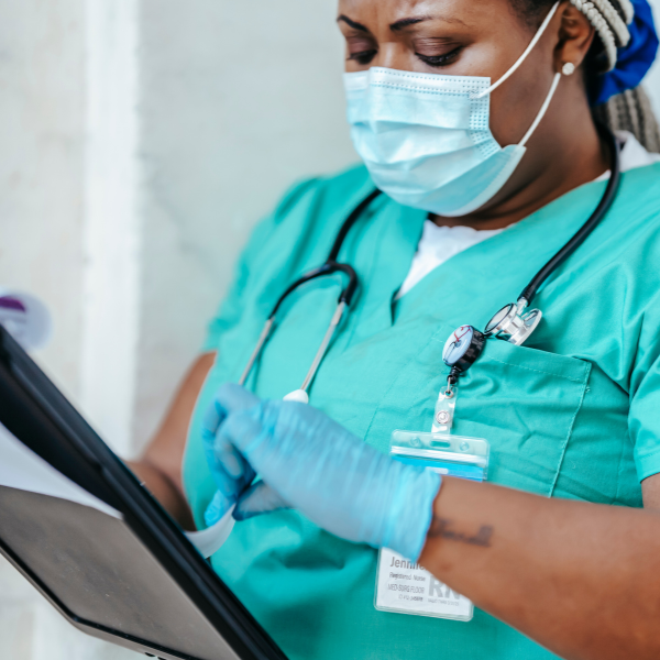 nurse looking at patient records